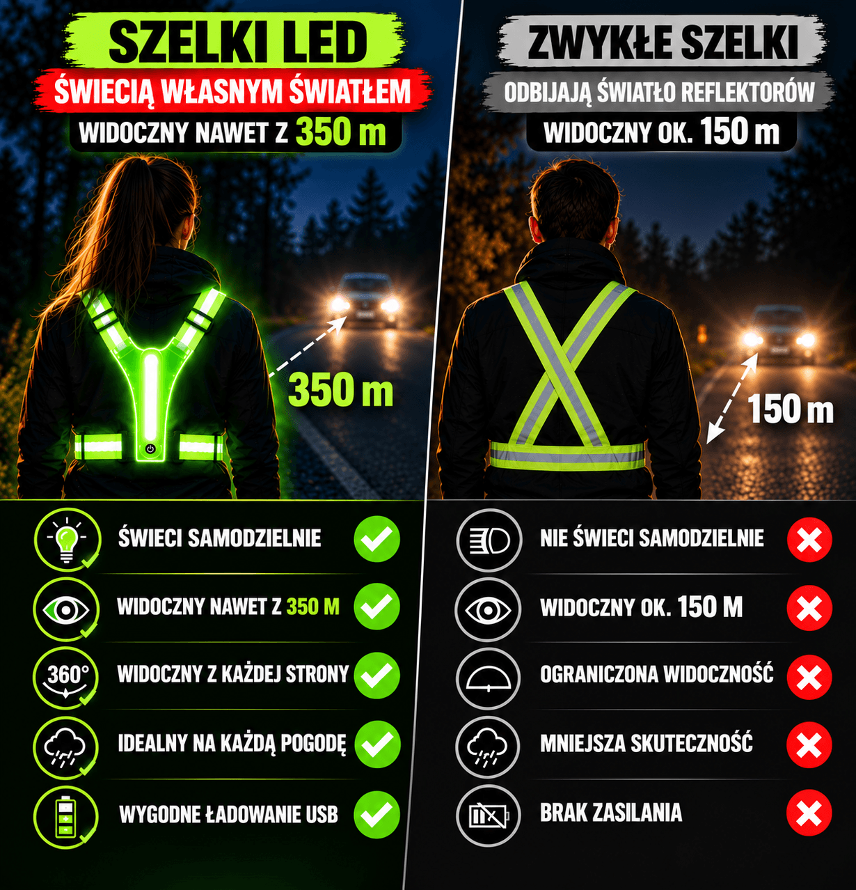 Szelki LED są znacznie skuteczniejsze niż tradycyjne szelki