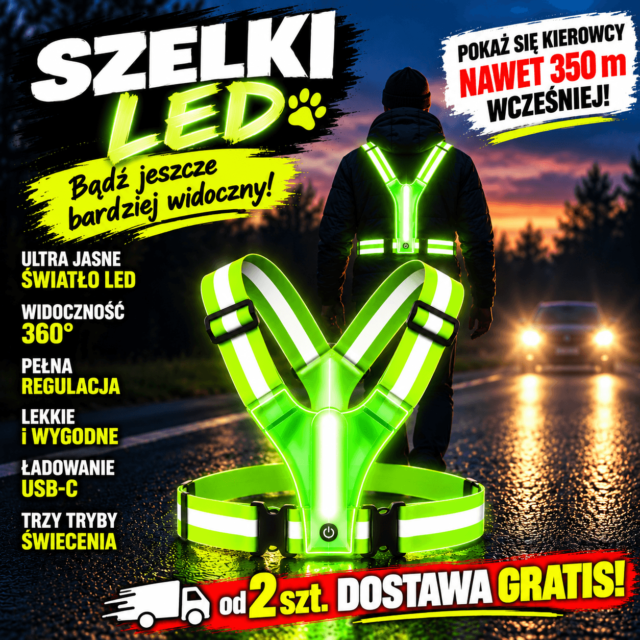 WidziMiś Led- szelki odblaskowe USB